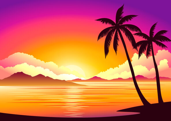 岛屿海滩上美丽的日落假日水热带