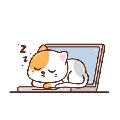 笔记本电脑可爱的猫睡在白色的笔记本电脑上猫吉祥物动物
