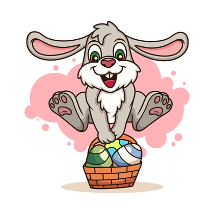 鸡蛋可爱的兔子带来鸡蛋卡通偶像插图.动物图标概念隔离在白色背景上背景问候兔子