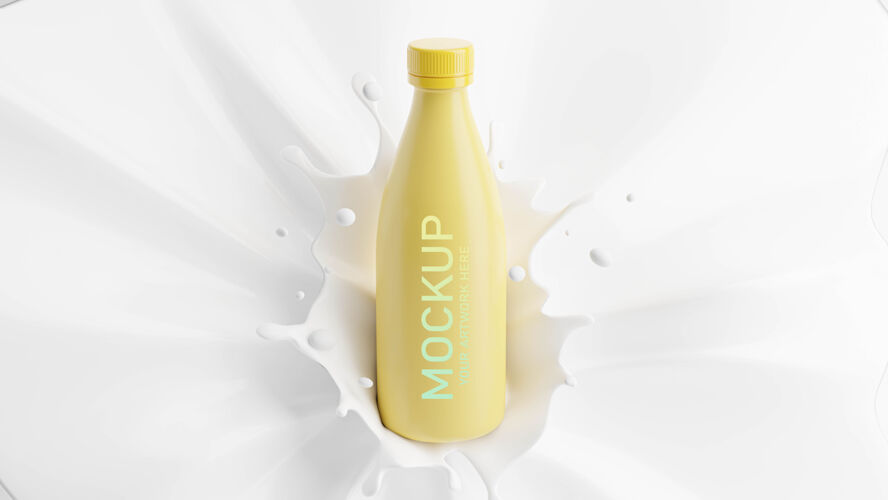 3d三维渲染的牛奶瓶与模型品牌飞溅食品牛奶包装