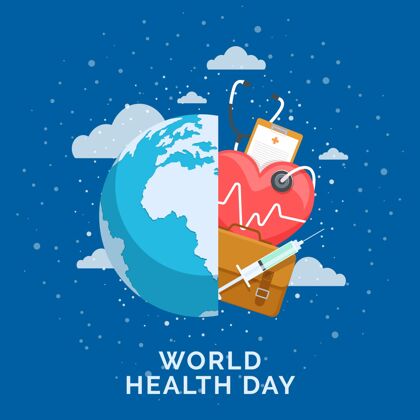 插图世界卫生日插图与行星和听诊器健康平板地球
