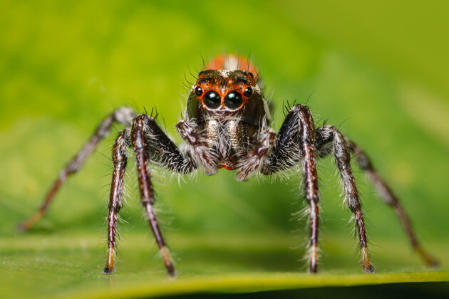 眼睛正面特写一只跳跃的蜘蛛x野生自然哥伦比亚