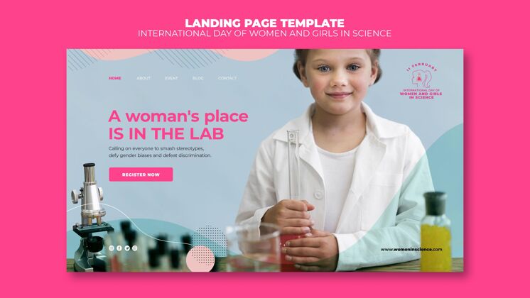 性别平等科学妇女和女孩日登陆页模板科学女性