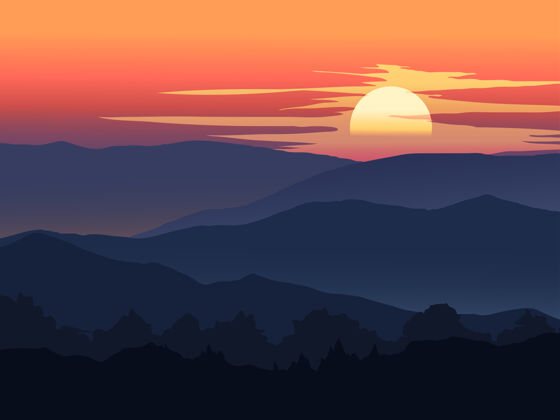 风景山上的夕阳日落水平风景