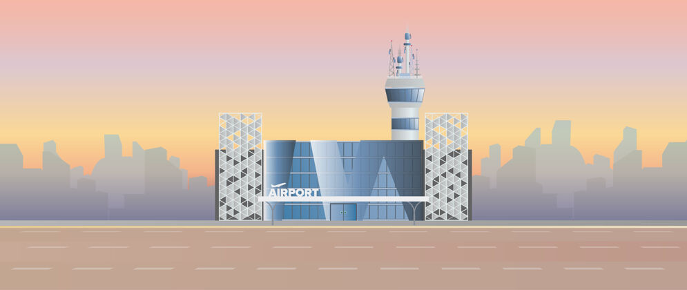 商业现代机场跑道机场在公寓里时尚轮廓在城市旁边插图车站天空旅游