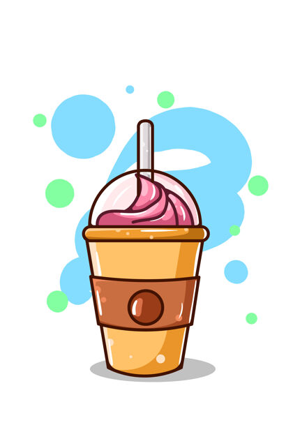 食物一个巧克力饮料与冰淇淋的顶部卡通插图小吃套装奶油