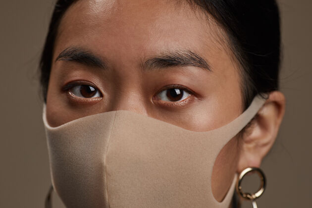 专业知识大流行期间戴防护面具的亚洲妇女特写镜头成人防护人眼