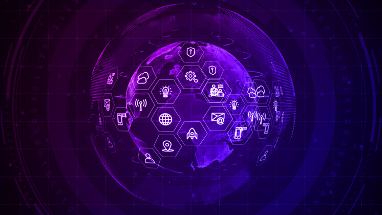 物联网紫色背景下的网络数据连接数字化设计技术数据通信Wifi