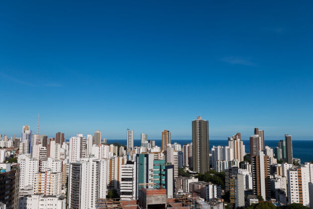 拉丁美洲萨尔瓦多巴伊亚巴西天际线建筑鸟瞰图城镇住宅海洋