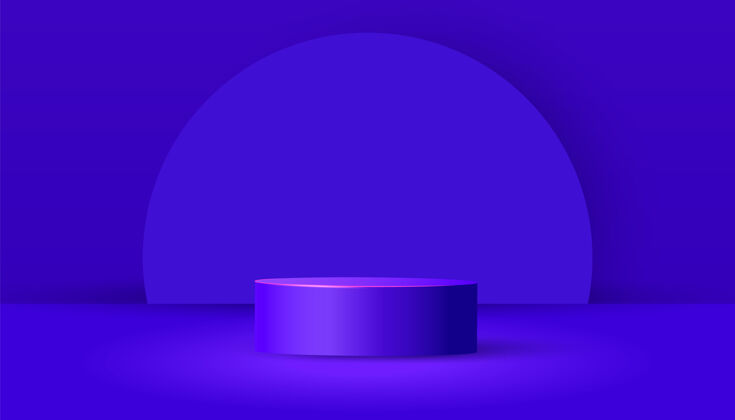 讲台柱面讲台上用剪纸剪出几何形状和阴影 呈紫色背景最小产品展示的几何图形场景平台风景展示