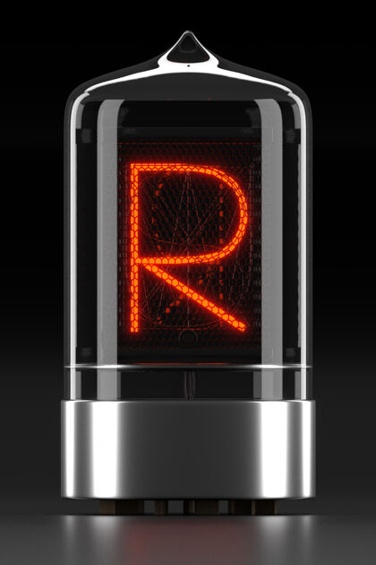 霓虹灯数码管指示灯 灯管气体放电指示灯亮暗表面.字母复古3d渲染的“r”设备灯泡数据