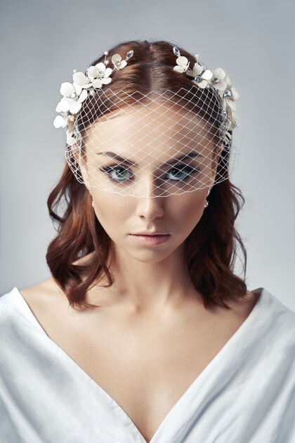 发型戴着鸟笼面纱的新娘画像新娘人类蕾丝