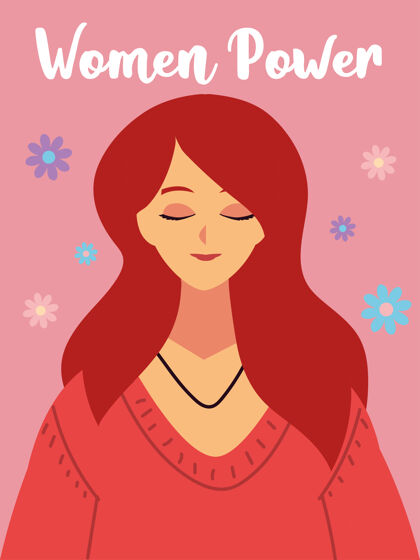花妇女节 女性人物肖像和花卉背景插图3月8日年轻时尚