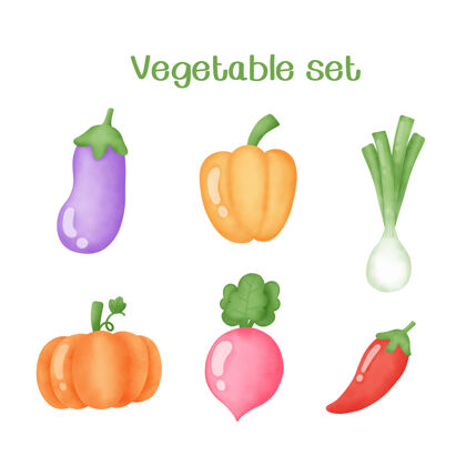 素食者水彩手绘蔬菜套装健康食物蔬菜