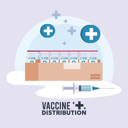 注射疫苗配送物流主题与小瓶包装盒和注射器插图服务递送瓶子