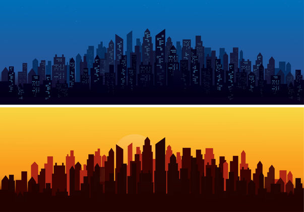 城市现代城市天际线景观背景太阳摩天大楼夜间