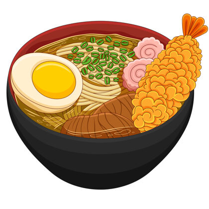 食品乌冬在平面设计风格的日本美食插画卡通传统美食
