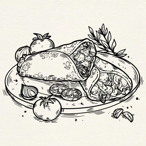 土耳其雕刻手绘沙瓦玛插图美味玉米饼蔬菜