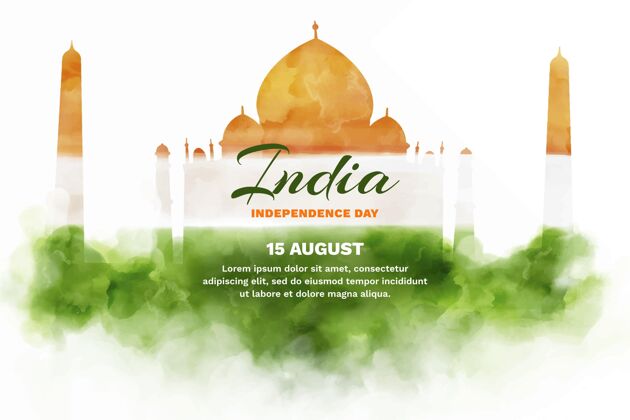 自由战士手绘水彩画印度独立日插画印度8月15日爱国