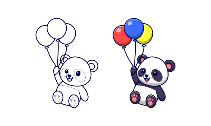 套装可爱的熊猫拿着气球卡通彩页给孩子们平面气球动物