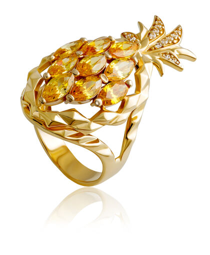 珍贵时尚 时尚 美丽的黄金戒指与柠檬宝石钻石珠宝