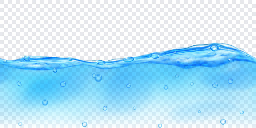 蓝色半透明的浅蓝色水与无缝水平重复飞溅流动半透明