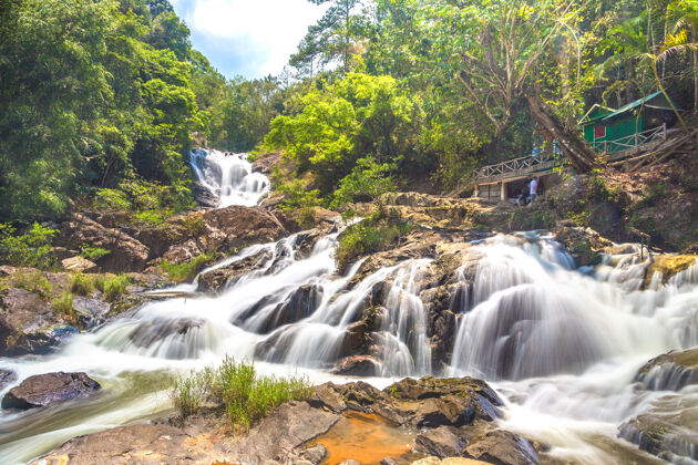 河流越南达拉特的大坦拉瀑布自然旅游水