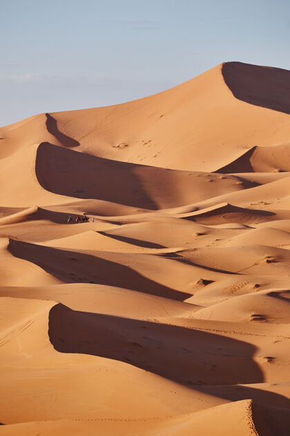 沙子无尽的撒哈拉沙漠沙漠美丽日落在撒哈拉沙漠的沙丘摩洛哥非洲天空沙漠风景