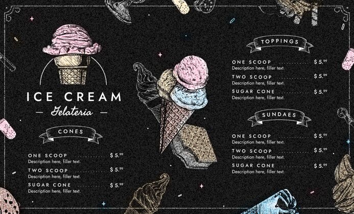 小酒馆手工雕刻冰激凌黑板菜单模板冰淇淋随时打印甜点