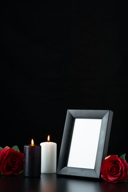 玫瑰黑底红玫瑰相框正面图葬礼打蜡死亡
