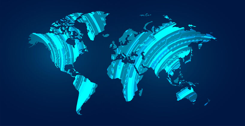 创新数字世界地图与技术图表插图商业蓝色研究