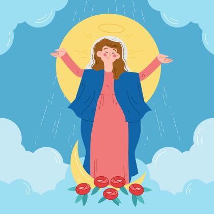圣母玛利亚手绘玛丽的假设插图宗教天主教事件