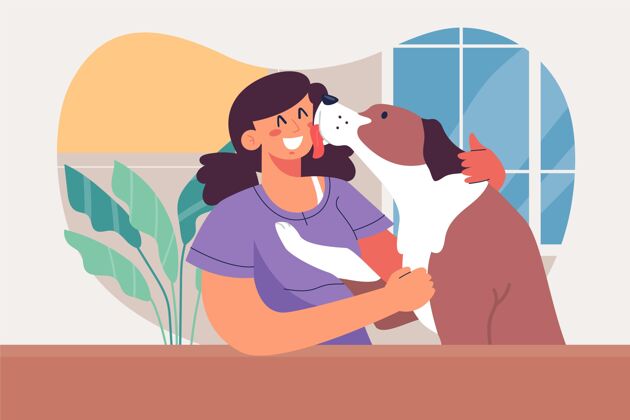 宠物主人带宠物的人的插图平面设计宠物护理公民