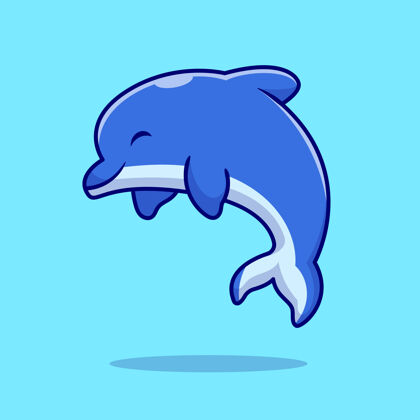 珊瑚可爱的海豚卡通插画吉祥物海洋潜水