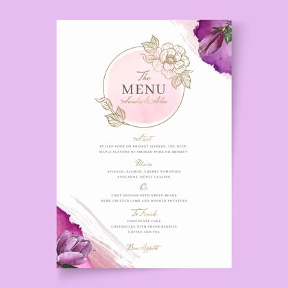 保存日期花卉婚礼菜单模板菜单婚礼准备打印