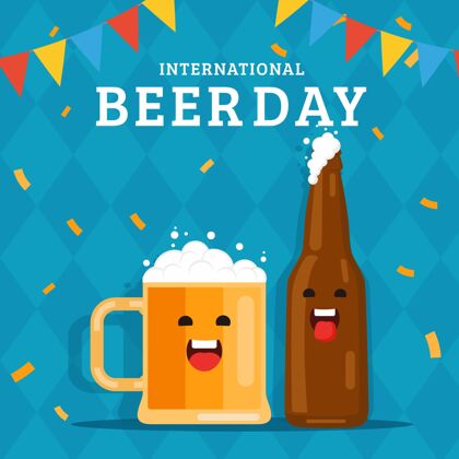 啤酒日平面国际啤酒日插画国际啤酒酒精