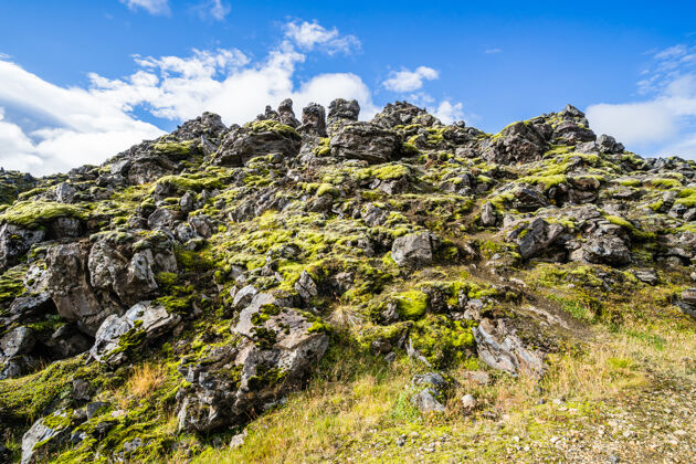 天空从冰岛的国家公园兰德曼纳劳格拍摄徒步旅行北方冰岛