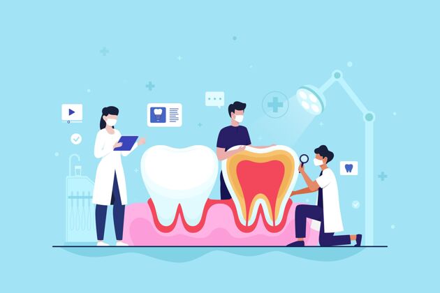 健康平面牙齿护理概念与牙齿牙齿牙科卫生