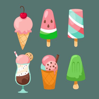 冰淇淋收藏扁平冰淇淋系列美味小吃冰淇淋