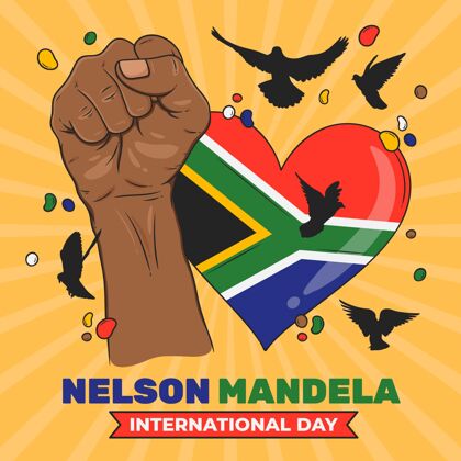 曼德拉日手绘纳尔逊·曼德拉国际日插画庆祝南非国旗南非