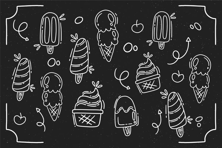 手绘手绘风格冰淇淋黑板背景食物甜点可口