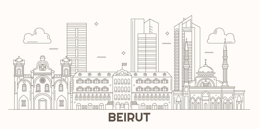 平面设计线性平面设计黎巴嫩天际线阿拉伯语国家城市