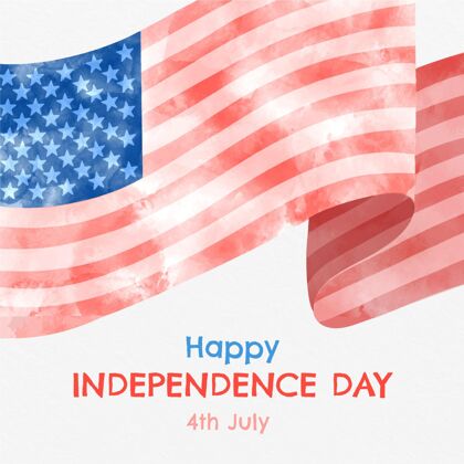 独立日手绘水彩画七月四日-独立日插画美国7月4日水彩