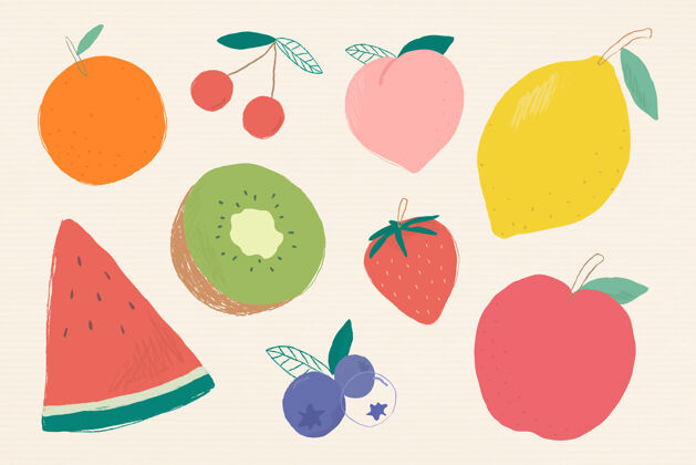 蓝莓五颜六色的水果插画套装柠檬包装纸质地