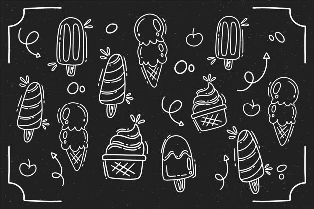 手绘手绘风格冰淇淋黑板背景食物甜点可口