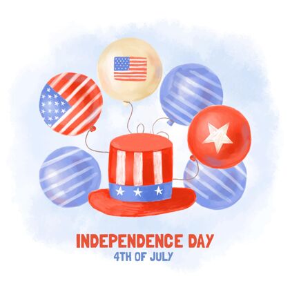 美国手绘水彩画七月四日-独立日气球背景气球背景手绘节日