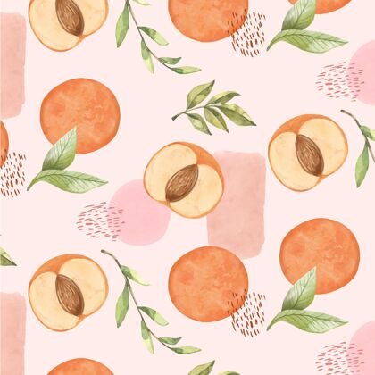 桃手绘水彩桃花图案水果桃图案装饰图案