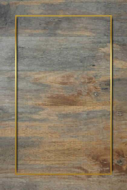 空白在肮脏的木制背景上的金色框架垃圾纹理背景