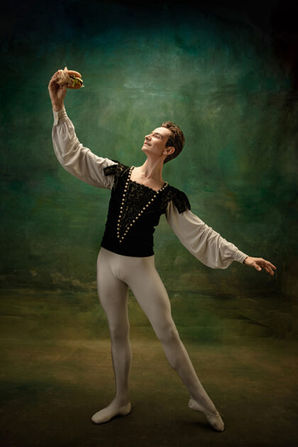 男人年轻的芭蕾舞演员白雪公主作为一个现代童话人物舞蹈运动电影