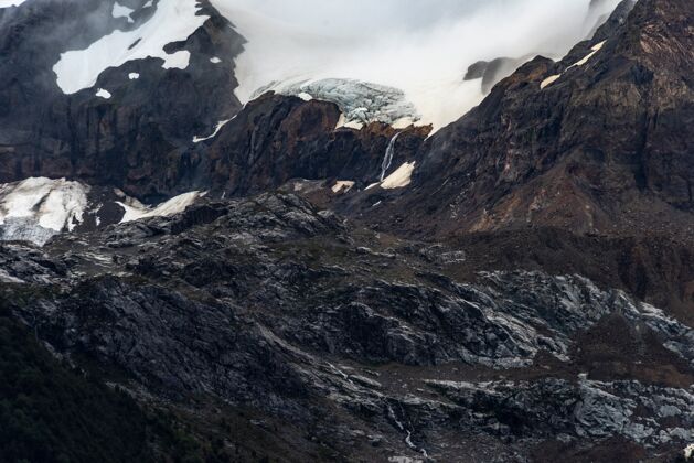 冰冰雪覆盖的悬崖的迷人景色高山环境公园